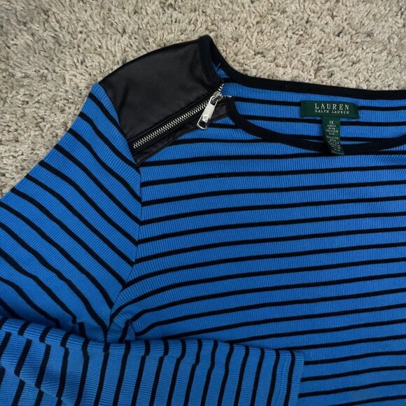 Lauren Ralph Lauren Women’s Striped Blue Black Size 1X Plus Lightweight Sweater - Picture 7 of 9